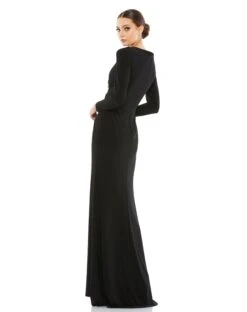 Faux Wrap Long Sleeve Gown W/ Appliqué Detail 10 Faux Wrap Long Sleeve Gown W/ Appliqué Detail -Fashion Dress Shop 67848 Black BK scaled