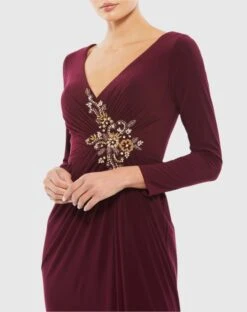Faux Wrap Long Sleeve Gown W/ Appliqué Detail 8 Faux Wrap Long Sleeve Gown W/ Appliqué Detail -Fashion Dress Shop 67848 BER 3 WS scaled