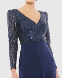 Embellished Long Sleeve Bodice Column Dress -Fashion Dress Shop 67887 Midnight CL