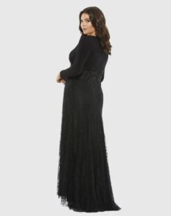 Wrap-Over Long Sleeve Lace Applique Trumpet Gown (Plus) -Fashion Dress Shop 67896 BLK 2 WS scaled