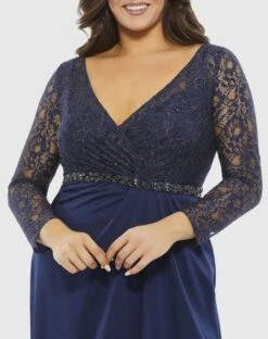 Lace Illusion Long Sleeve V-Neck Draped Gown (Plus) -Fashion Dress Shop 67898 mid 3 ws scaled