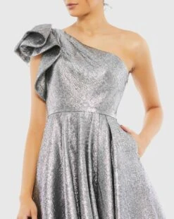 One Shoulder Bow Midi Dress -Fashion Dress Shop 67906 Silver CL