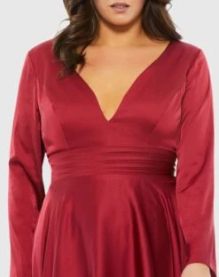 Satin Long Sleeve Sweetheart Flowy Midi Dress (Plus) -Fashion Dress Shop 67907 Burgundy CL scaled