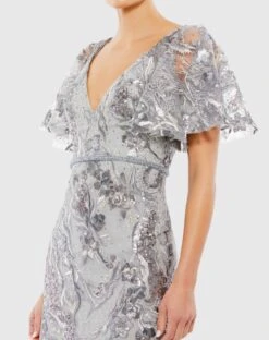 Embellished V Neck Butterfly Sleeve Trumpet Gown -Fashion Dress Shop 67908 Platinum CL scaled