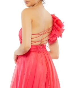 Ruffled One Shoulder Tiered Gown -Fashion Dress Shop 67941 HotPink CL