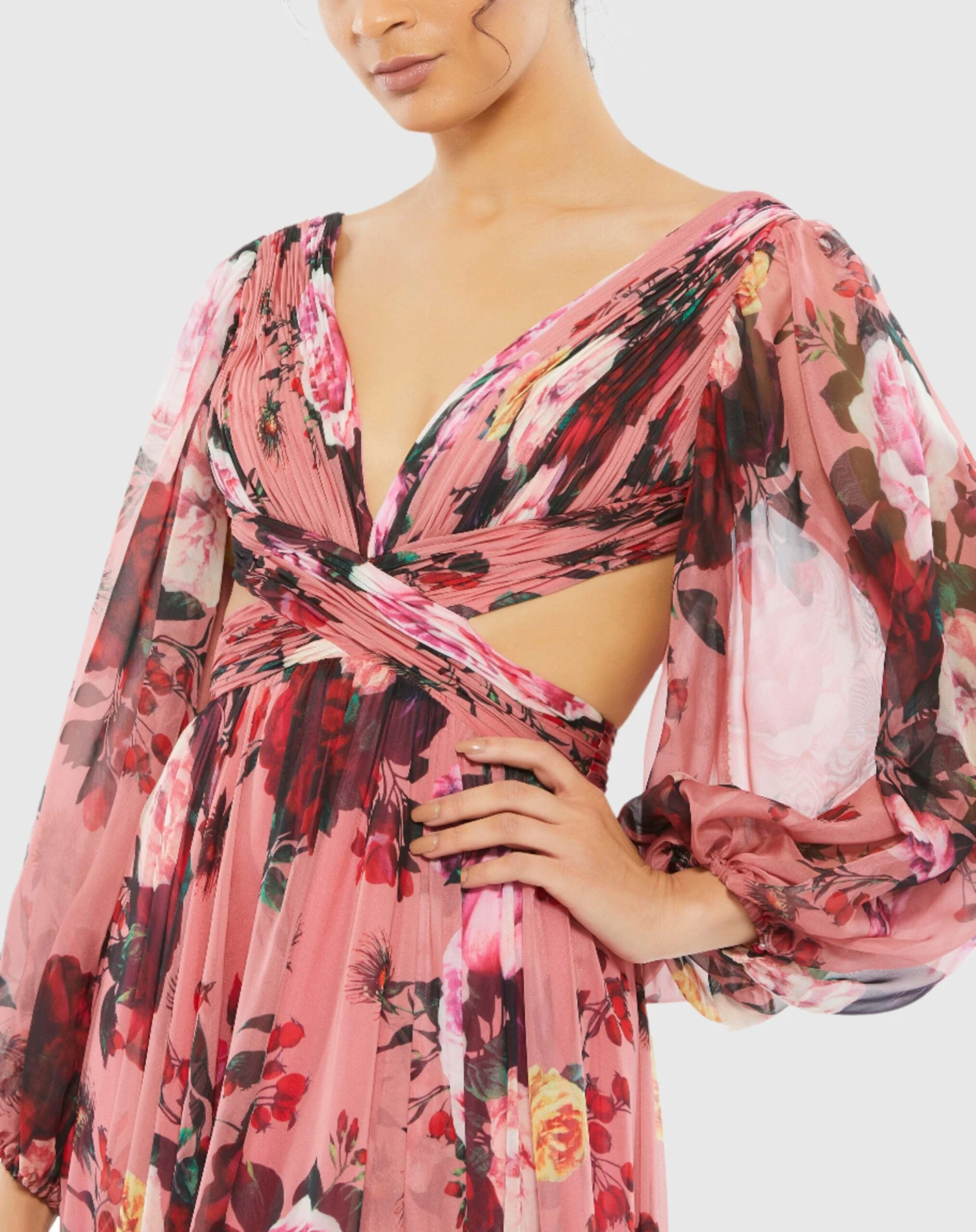 Floral Cutout Open Back Blouson Sleeve Dress 3 Floral Cutout Open Back Blouson Sleeve Dress - Image 3