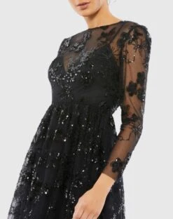 Embellished Illusion Long Sleeve Midi Dress -Fashion Dress Shop 67951 BLA 3 WS scaled