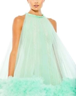 High Neck Gathered Tulle A-Line Swing Dress -Fashion Dress Shop 67954 Mint CL scaled