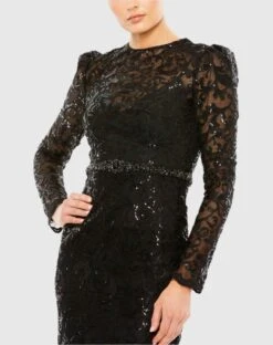 Embellished High Neck Long Sleeve Gown -Fashion Dress Shop 68011 Black CL scaled