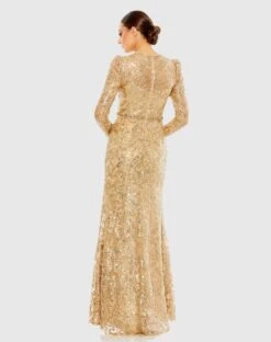 Embellished High Neck Long Sleeve Gown -Fashion Dress Shop 68011 Gold BK scaled