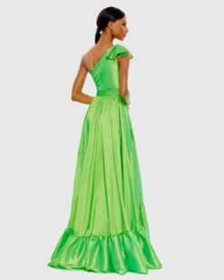 Bow One Shoulder Ruffle Asymmetrical Hem Gown -Fashion Dress Shop 68027 SpringGreen BK