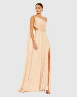 Float One Shoulder Open Back Flowy Gown