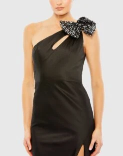 Sequined Bow Detail One Shoulder Trumpet Gown -Fashion Dress Shop 68100 Black CL scaled