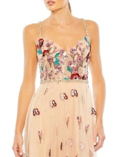 Embellished A Line Gown With Floral Detail -Fashion Dress Shop 68110 NudeMulti CL