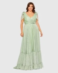 Iridescent Polka Dot Soft Tie Sleeveless Gown (Plus)