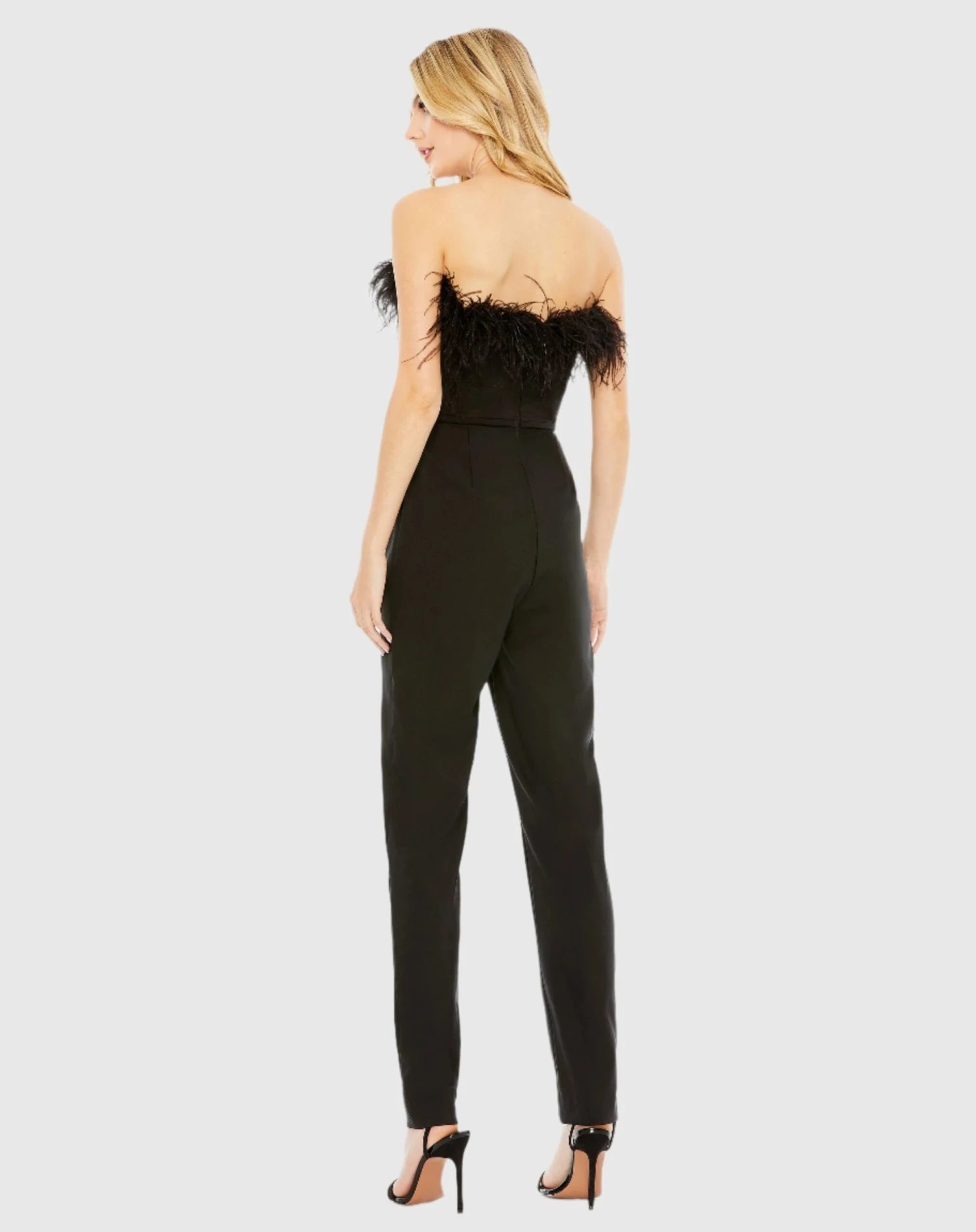 Strapless Jumpsuit With Feather Trim 2 Strapless Jumpsuit With Feather Trim - Image 2