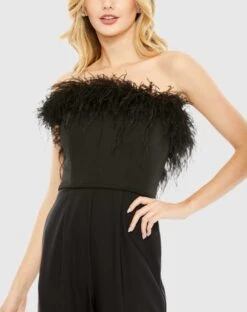 Strapless Jumpsuit With Feather Trim 8 Strapless Jumpsuit With Feather Trim -Fashion Dress Shop 68146 Black CL