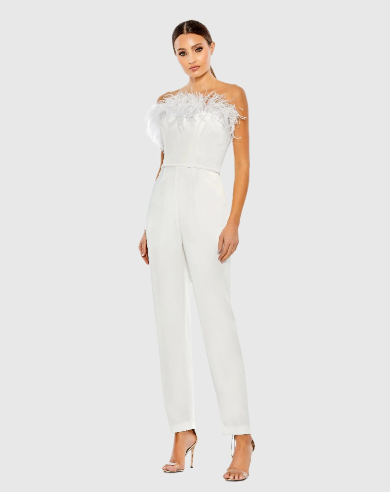 Strapless Jumpsuit With Feather Trim 4 Strapless Jumpsuit With Feather Trim - Image 4