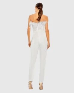 Strapless Jumpsuit With Feather Trim 10 Strapless Jumpsuit With Feather Trim -Fashion Dress Shop 68146 White BK scaled