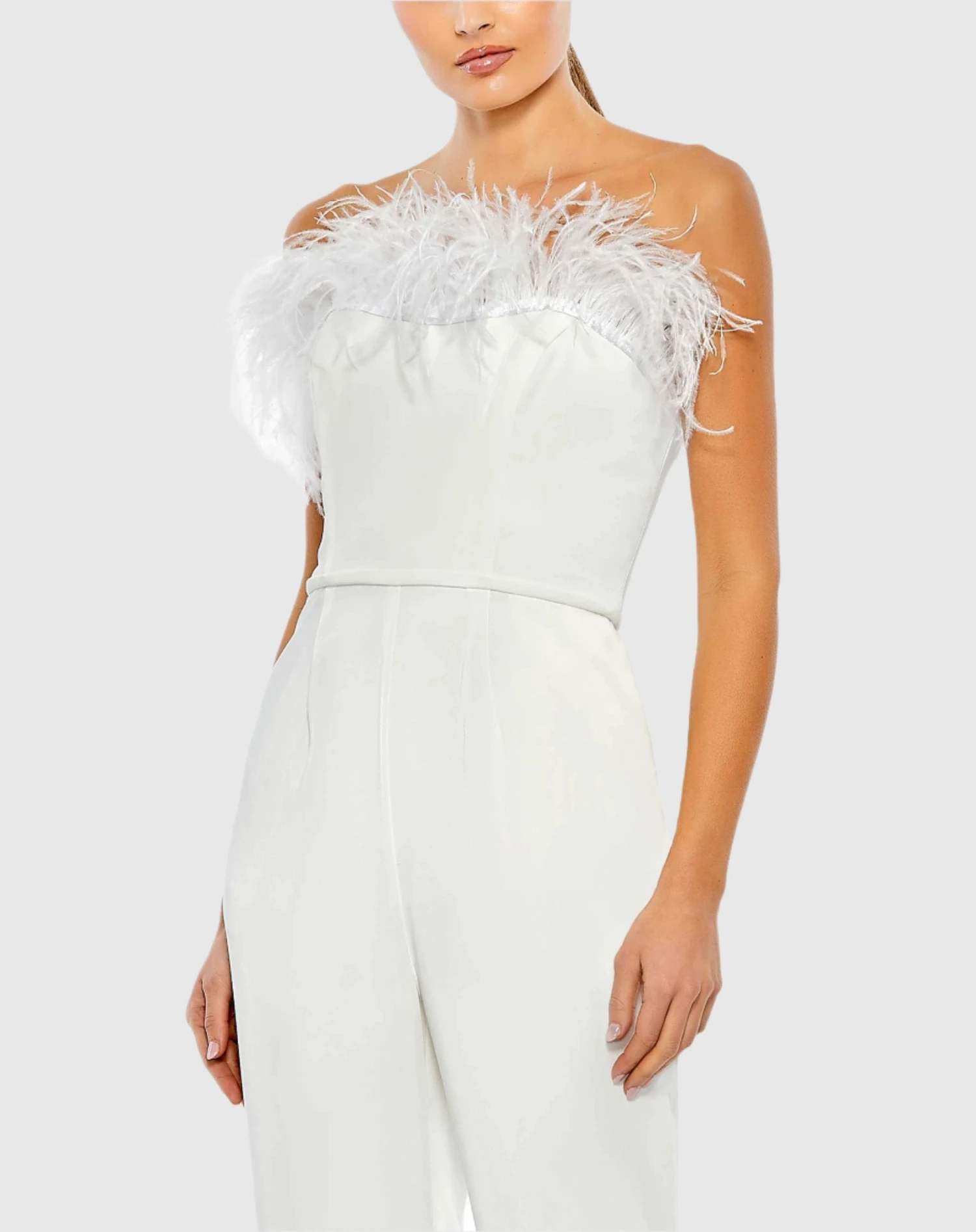 Strapless Jumpsuit With Feather Trim 6 Strapless Jumpsuit With Feather Trim - Image 6