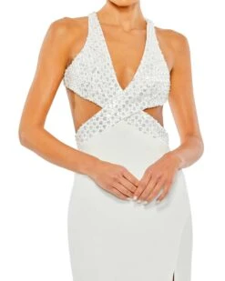 Floral Sequined Criss Cross Bodice Gown -Fashion Dress Shop 68166 White CL scaled