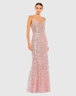 Embellished Plunge Neck Sleeveless Trumpet Gown -Fashion Dress Shop 68175 Rose AB scaled