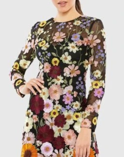 Floral Embroidered Long Sleeve Mini Dress 5 Floral Embroidered Long Sleeve Mini Dress -Fashion Dress Shop 68202 BlackMulti CL