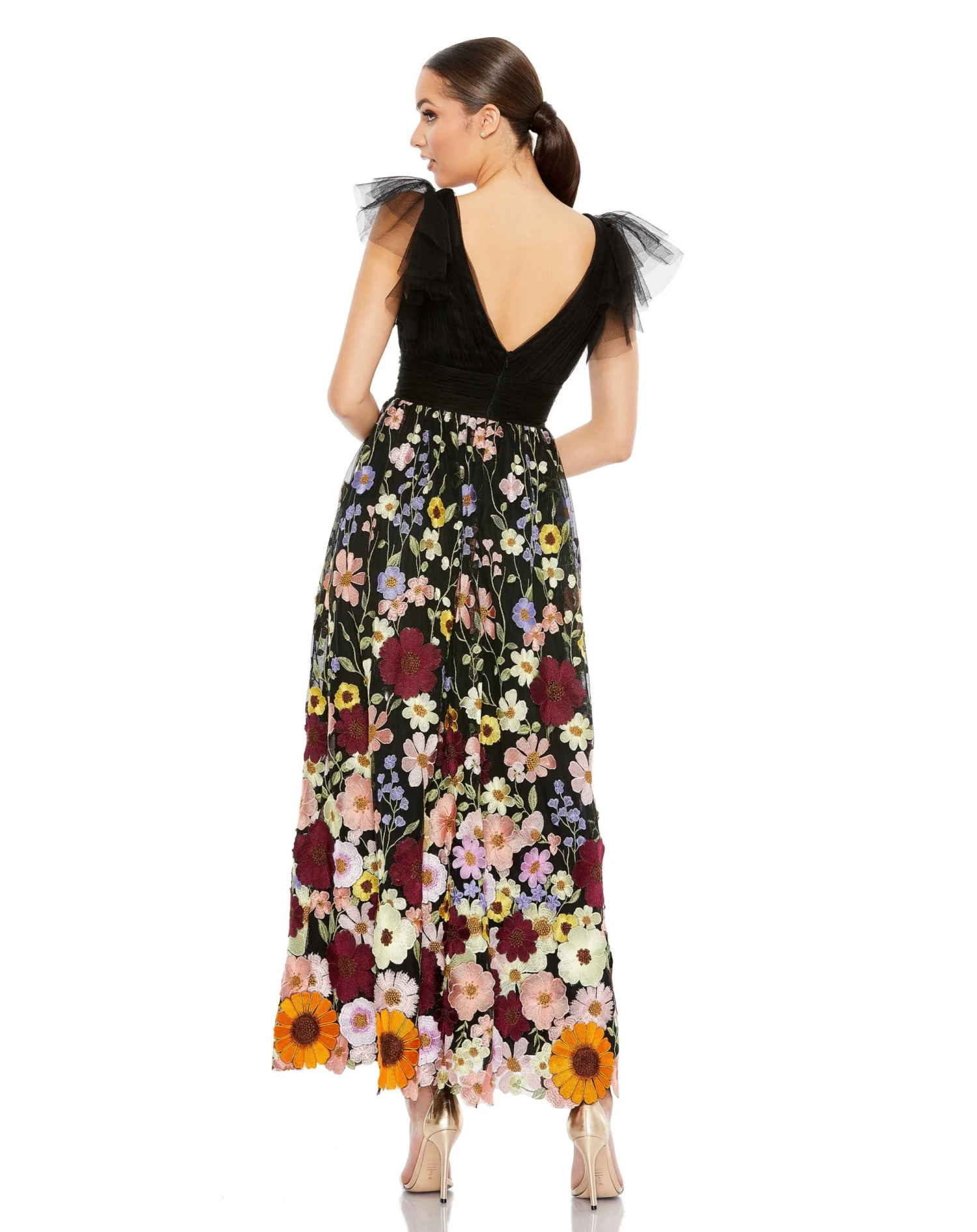 Embroidered Ruched Flutter Sleeve A Line Dress 2 Embroidered Ruched Flutter Sleeve A Line Dress - Image 2