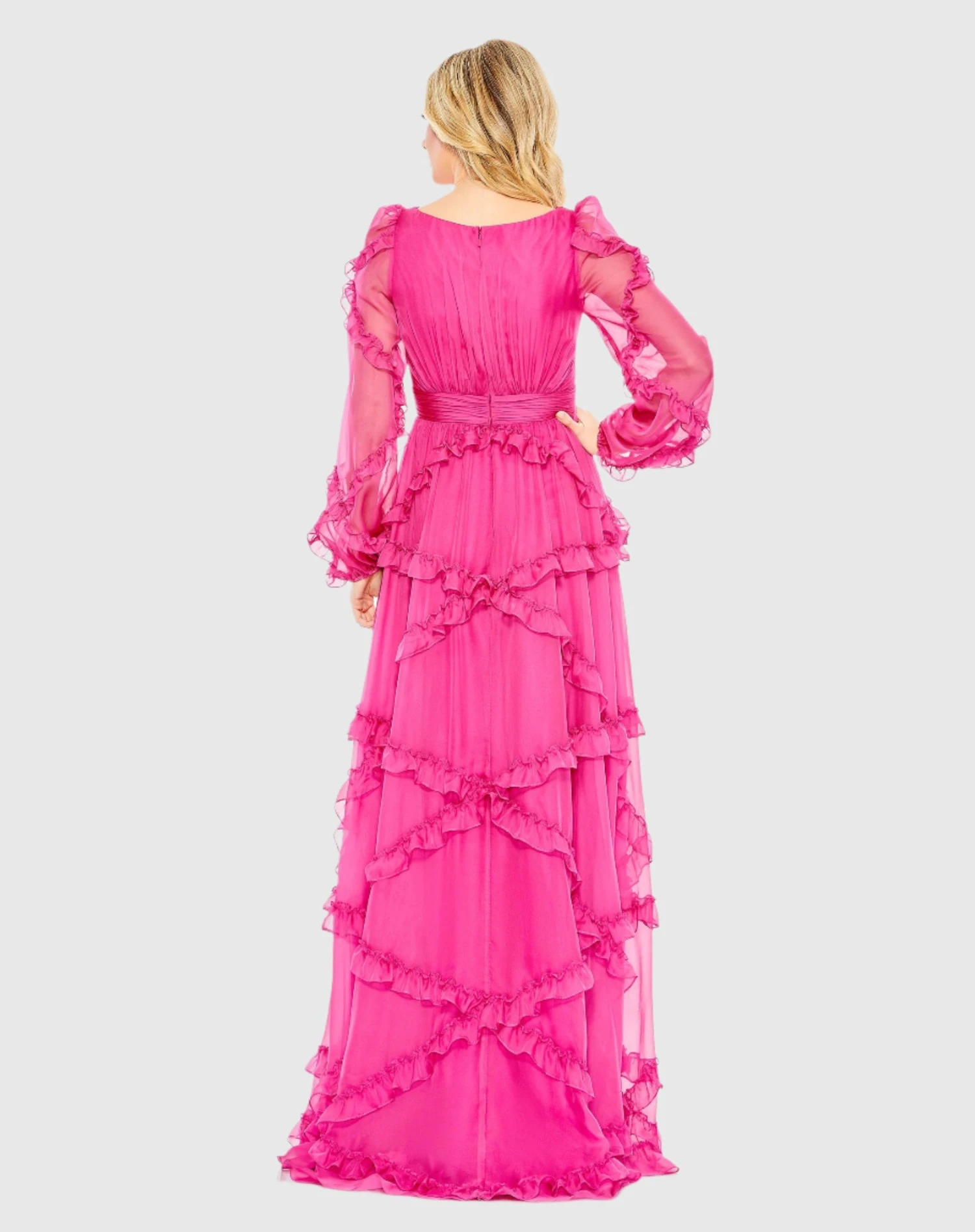 Cascading Ruffle Puff Sleeve A Line Gown 5 Cascading Ruffle Puff Sleeve A Line Gown - Image 5