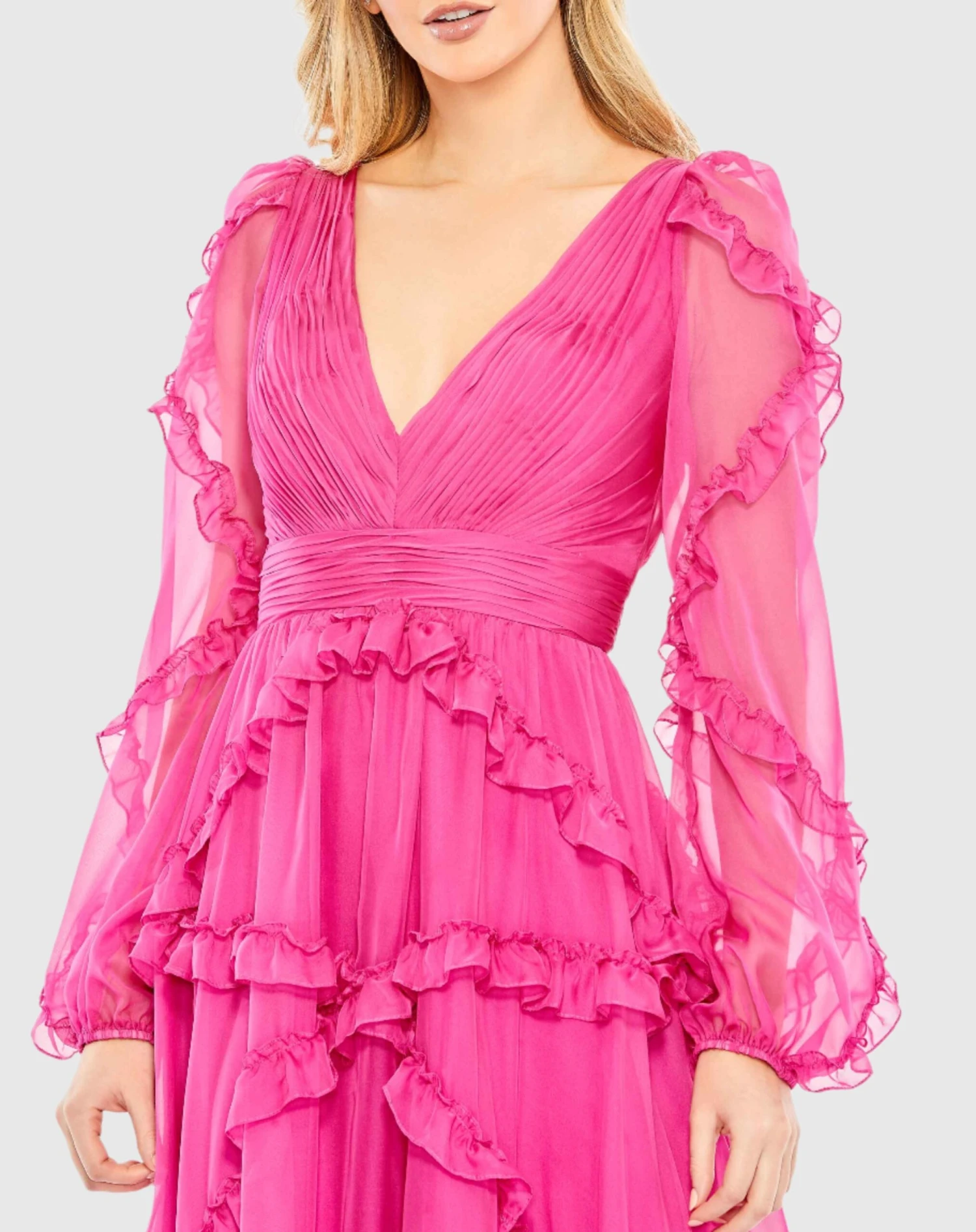 Cascading Ruffle Puff Sleeve A Line Gown 6 Cascading Ruffle Puff Sleeve A Line Gown - Image 6