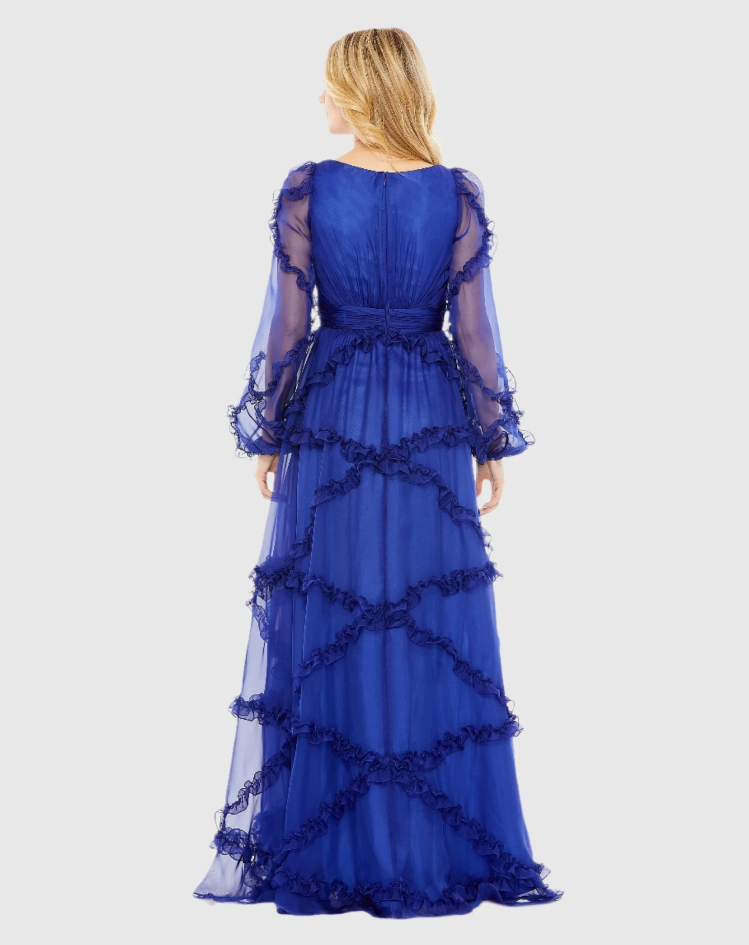 Cascading Ruffle Puff Sleeve A Line Gown 2 Cascading Ruffle Puff Sleeve A Line Gown - Image 2