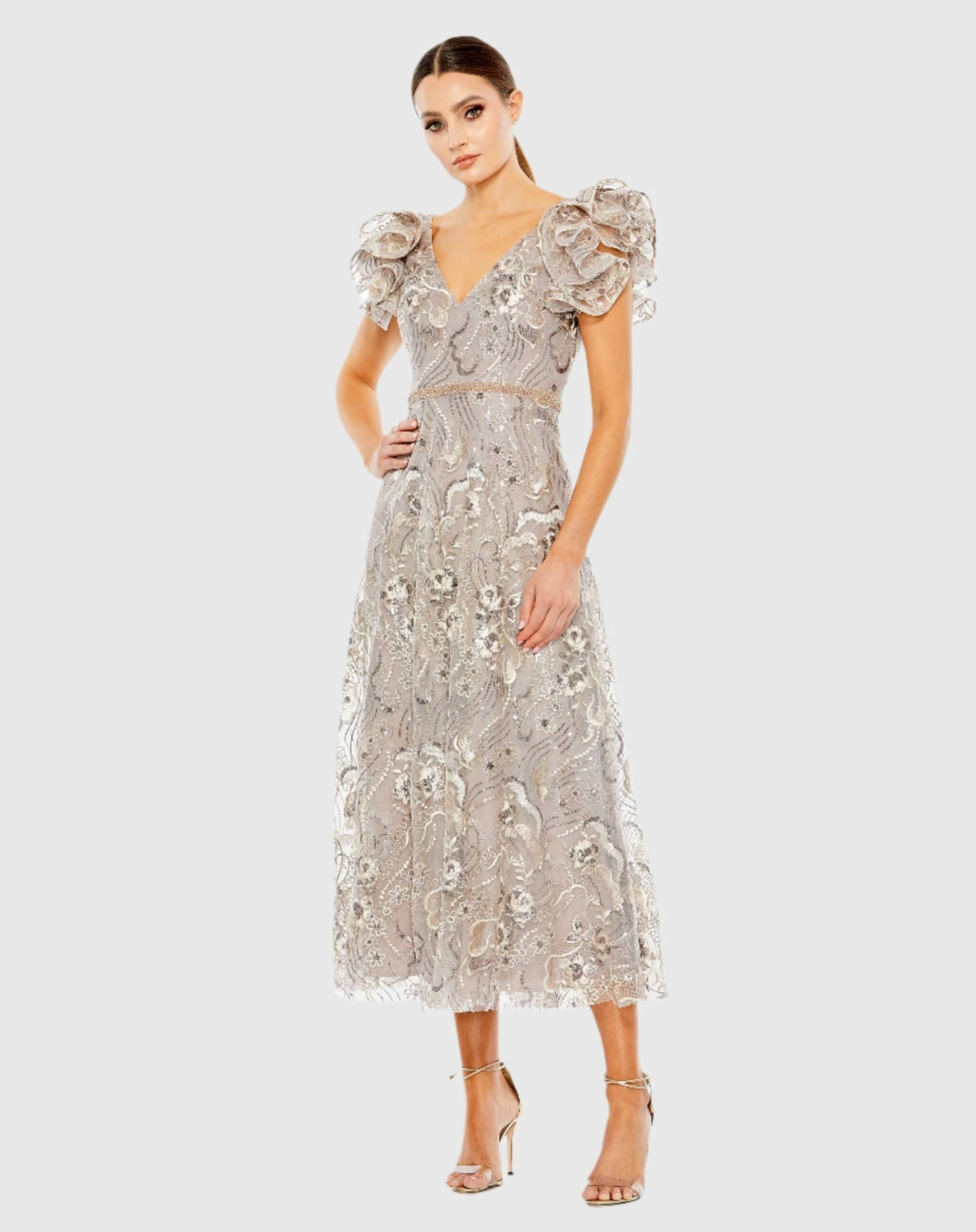 Embellished Ruffled Cap Sleeve A Line Dress 1 Embellished Ruffled Cap Sleeve A Line Dress