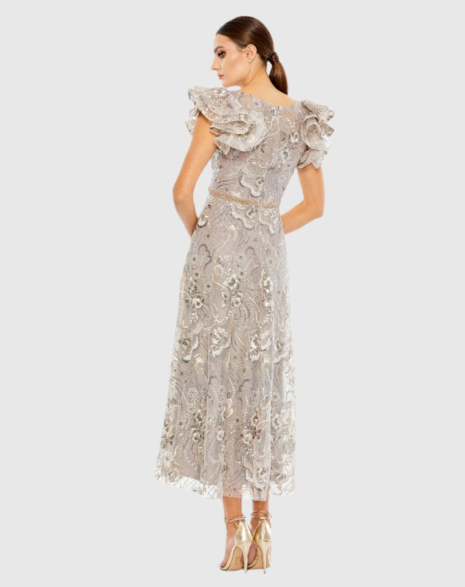 Embellished Ruffled Cap Sleeve A Line Dress 2 Embellished Ruffled Cap Sleeve A Line Dress - Image 2