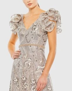 Embellished Ruffled Cap Sleeve A Line Dress 5 Embellished Ruffled Cap Sleeve A Line Dress -Fashion Dress Shop 68262 Champagne CL
