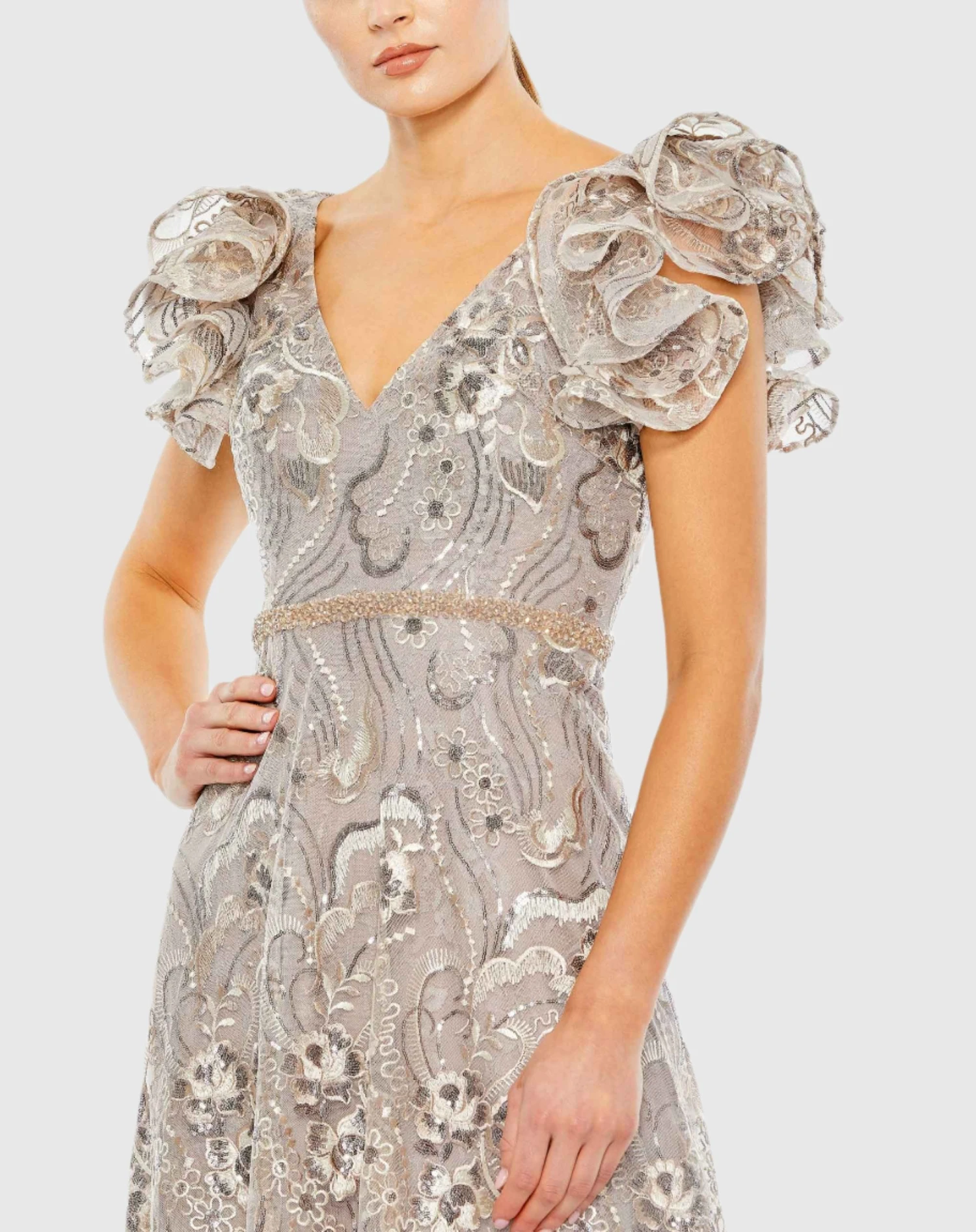 Embellished Ruffled Cap Sleeve A Line Dress 3 Embellished Ruffled Cap Sleeve A Line Dress - Image 3