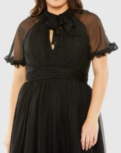 Sheer Puff Sleeve Gown -Fashion Dress Shop 68428 Black CL scaled