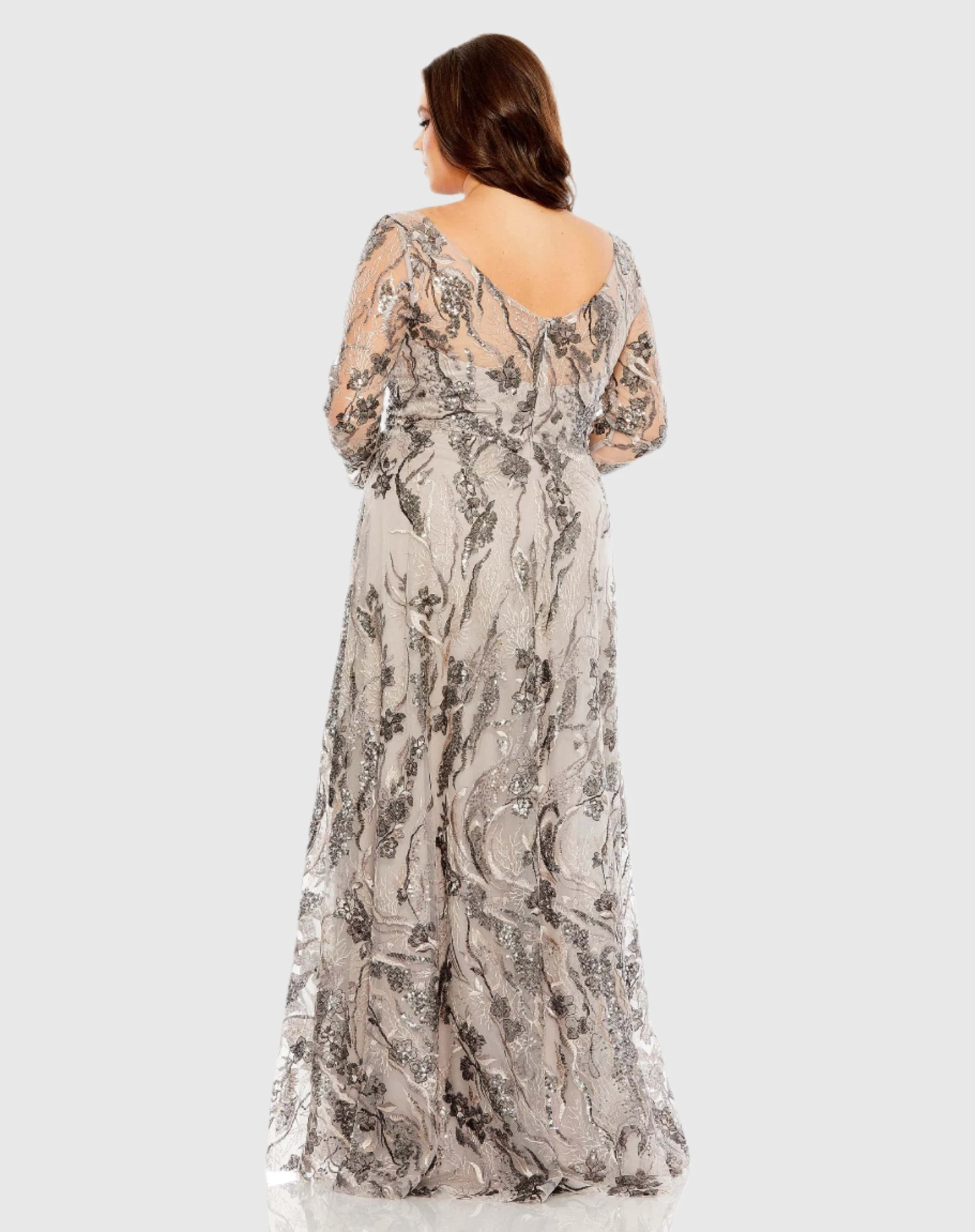Embroidered Long Sleeve A Line Gown 2 Embroidered Long Sleeve A Line Gown - Image 2
