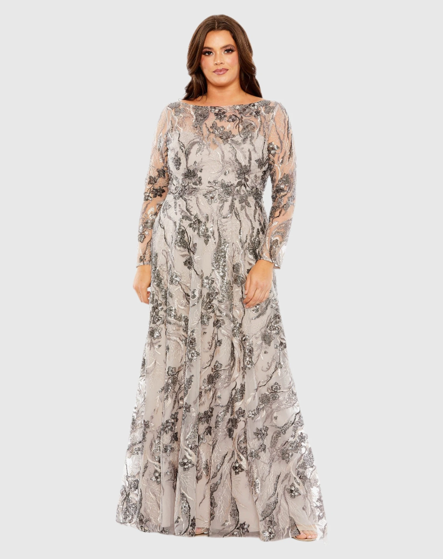 Embroidered Long Sleeve A Line Gown 1 Embroidered Long Sleeve A Line Gown
