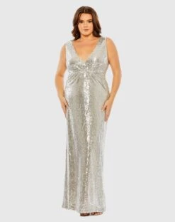 Sequin V-Neckline Back Cutout Gown