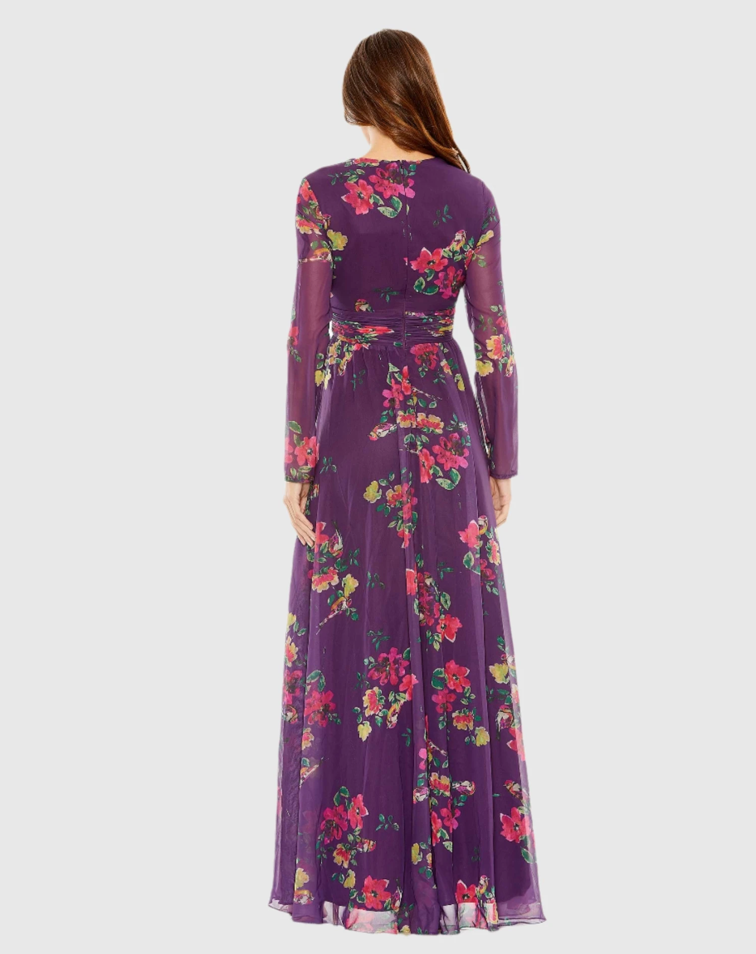 Long Sleeve Ruched Top Deep V-Neckline Gown 2 Long Sleeve Ruched Top Deep V-Neckline Gown - Image 2