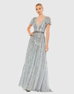 Stripe Sequin V-Neck Gown -Fashion Dress Shop 70108 SlateBlue AB scaled