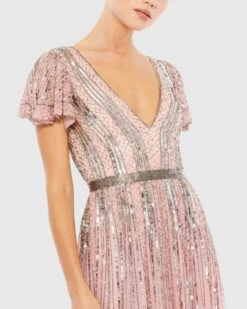 Stripe Sequin V-Neck Gown -Fashion Dress Shop 70108 ROS 3 WS