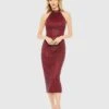 Hand Embellished Halter Neck Midi Sheath Dress