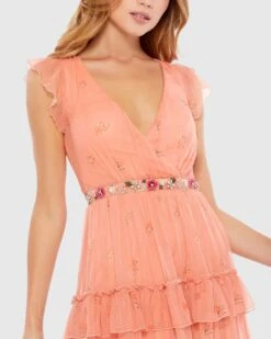 Floral Print Ruffle Tiered Faux Wrap Dress -Fashion Dress Shop 70115 APR 3 WS