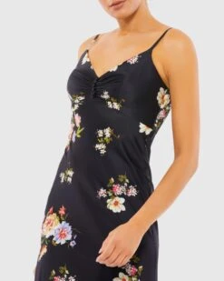 Floral Print Button Bodice Empire Midi Dress -Fashion Dress Shop 70182 BMU 3 WS