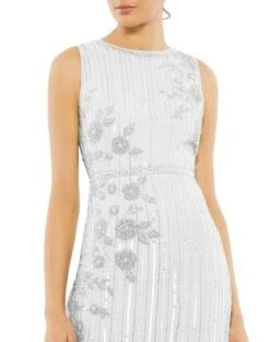Striped Floral Embellished Sleeveless Midi Dress -Fashion Dress Shop 70260 White CL scaled
