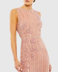 Striped Floral Embellished Sleeveless Midi Dress -Fashion Dress Shop 70260 ROS 3 WS