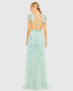 Embellished Lace Up Flowy Gown -Fashion Dress Shop 70275 AQU 2 WS