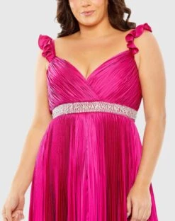 Embellished Waist Flutter Sleeve Pleated Gown -Fashion Dress Shop 77004 Magenta CL scaled