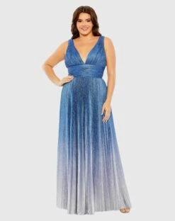 V-Neckline Ombre Pleated Gown